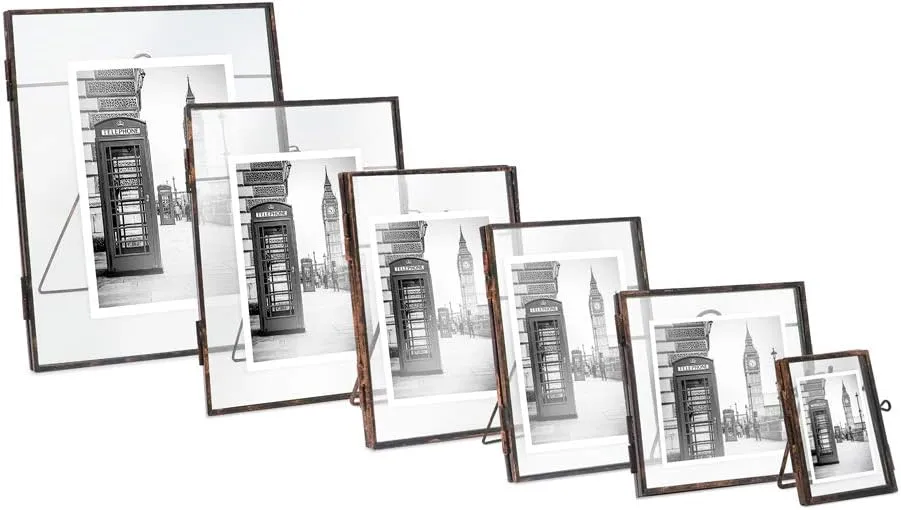 Isaac Jacobs 4x6 (2-Pack), Antique Bronze, Vintage Style Brass and Glass, Metal Floating Picture Frame (Vertical) with Locket Closure, for Photos, Art, & More, Tabletop Display (4x6 Antique Bronze)