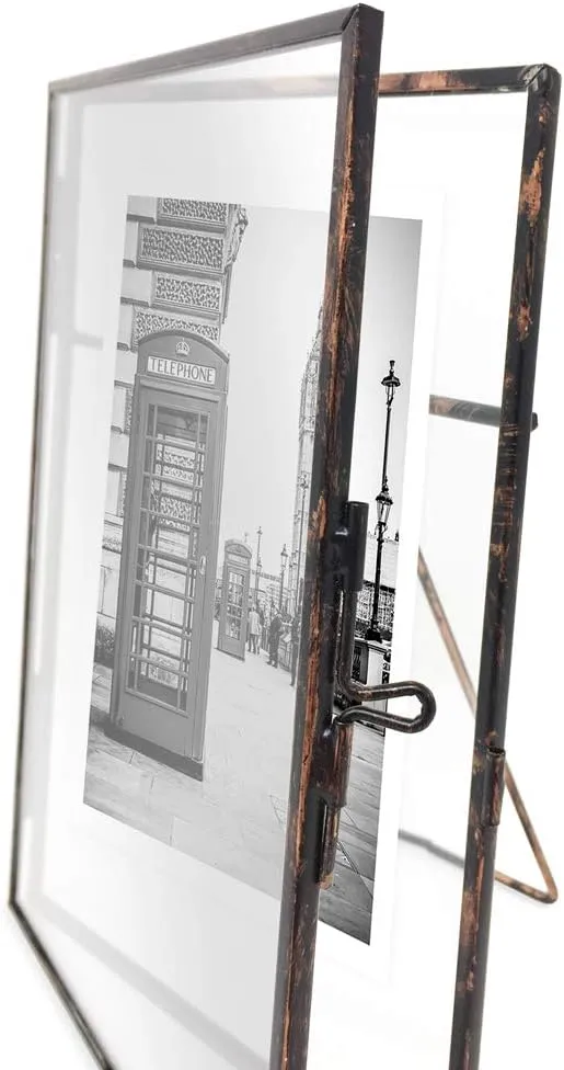 Isaac Jacobs 4x6 (2-Pack), Antique Bronze, Vintage Style Brass and Glass, Metal Floating Picture Frame (Vertical) with Locket Closure, for Photos, Art, & More, Tabletop Display (4x6 Antique Bronze)