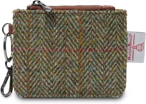 Islander The Card Zip Wallet Microfibre Leather and Harris Tweed (Chestnut Herringbone)