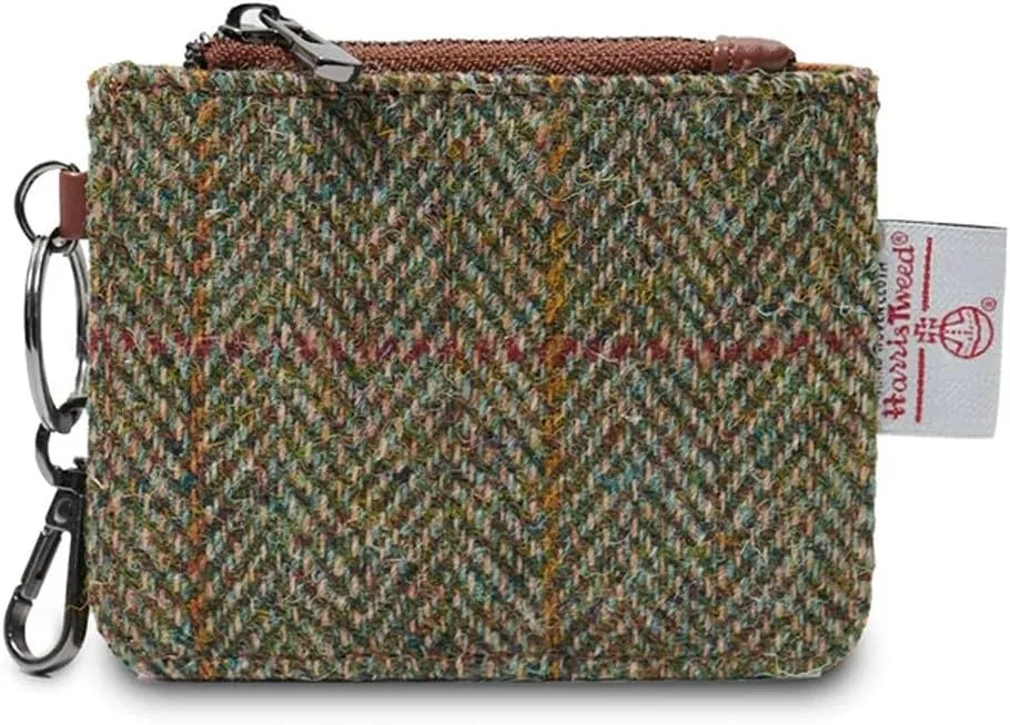 Islander The Card Zip Wallet Microfibre Leather and Harris Tweed (Chestnut Herringbone)