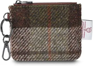 Islander The Card Zip Wallet Microfibre Leather and Harris Tweed (Chestnut Tartan)