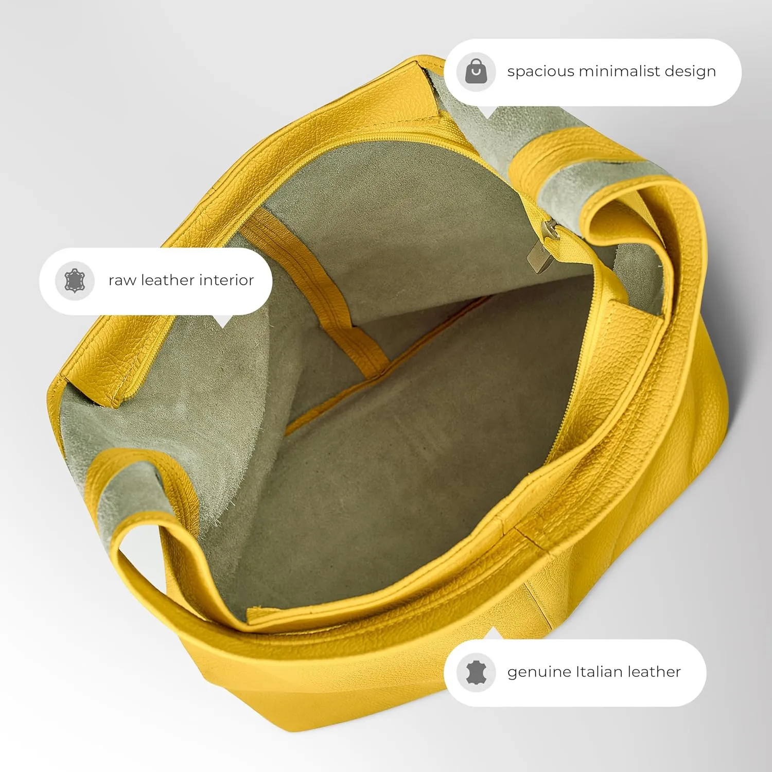 Italian Genuine Calf Leather Hobo Bag for Women with Zipper | Large Soft Slouchy Unlined Shoulder Handbag Tote Bucket Purse