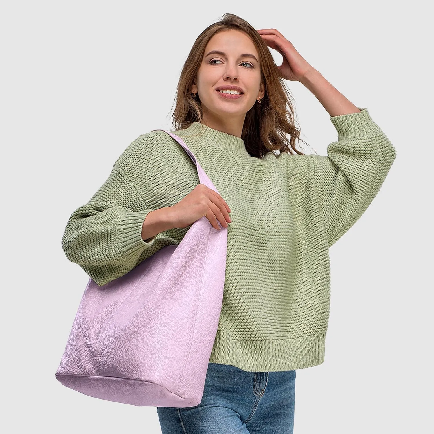 Italian Genuine Calf Leather Hobo Bag for Women with Zipper | Large Soft Slouchy Unlined Shoulder Handbag Tote Bucket Purse