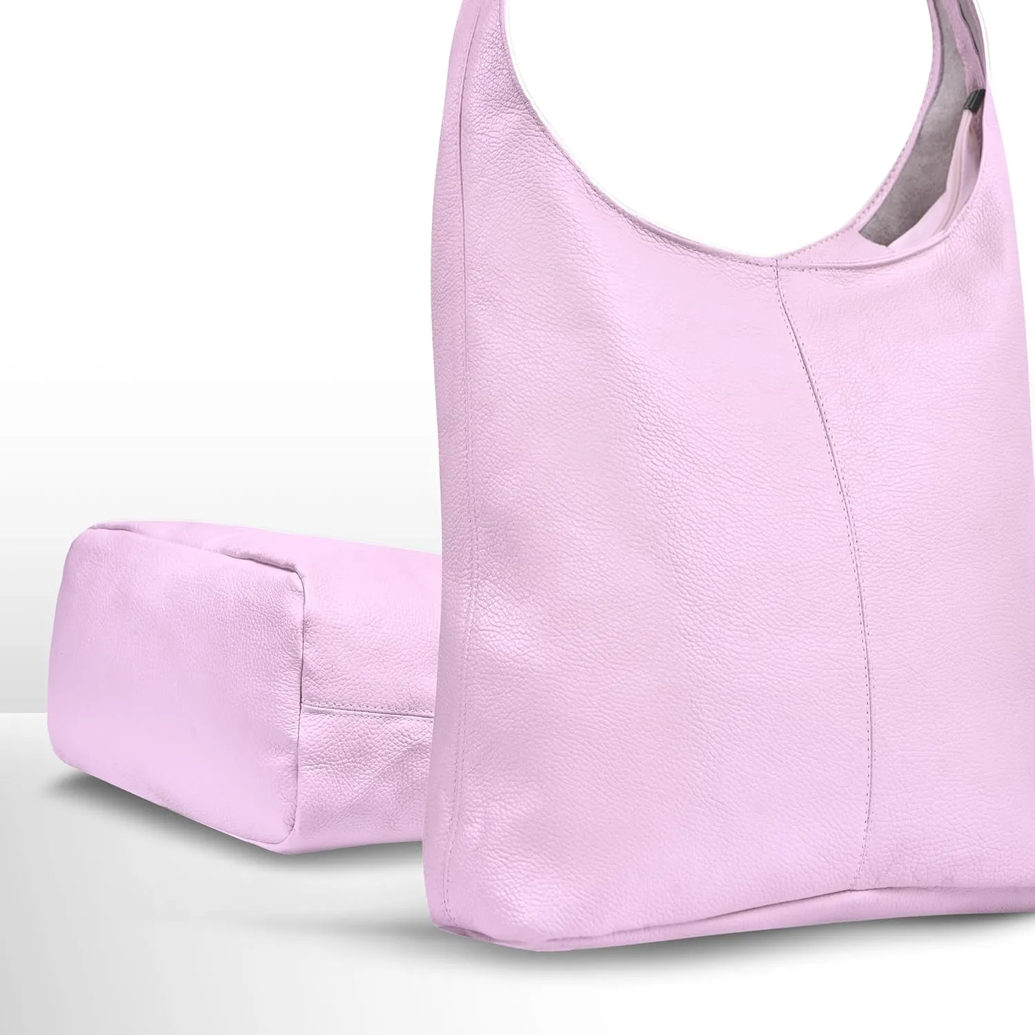 Italian Genuine Calf Leather Hobo Bag for Women with Zipper | Large Soft Slouchy Unlined Shoulder Handbag Tote Bucket Purse