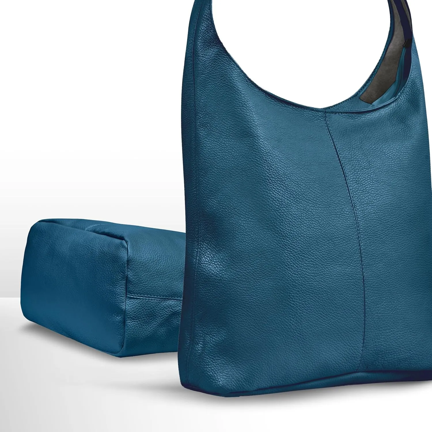 Italian Genuine Calf Leather Hobo Bag for Women with Zipper | Large Soft Slouchy Unlined Shoulder Handbag Tote Bucket Purse