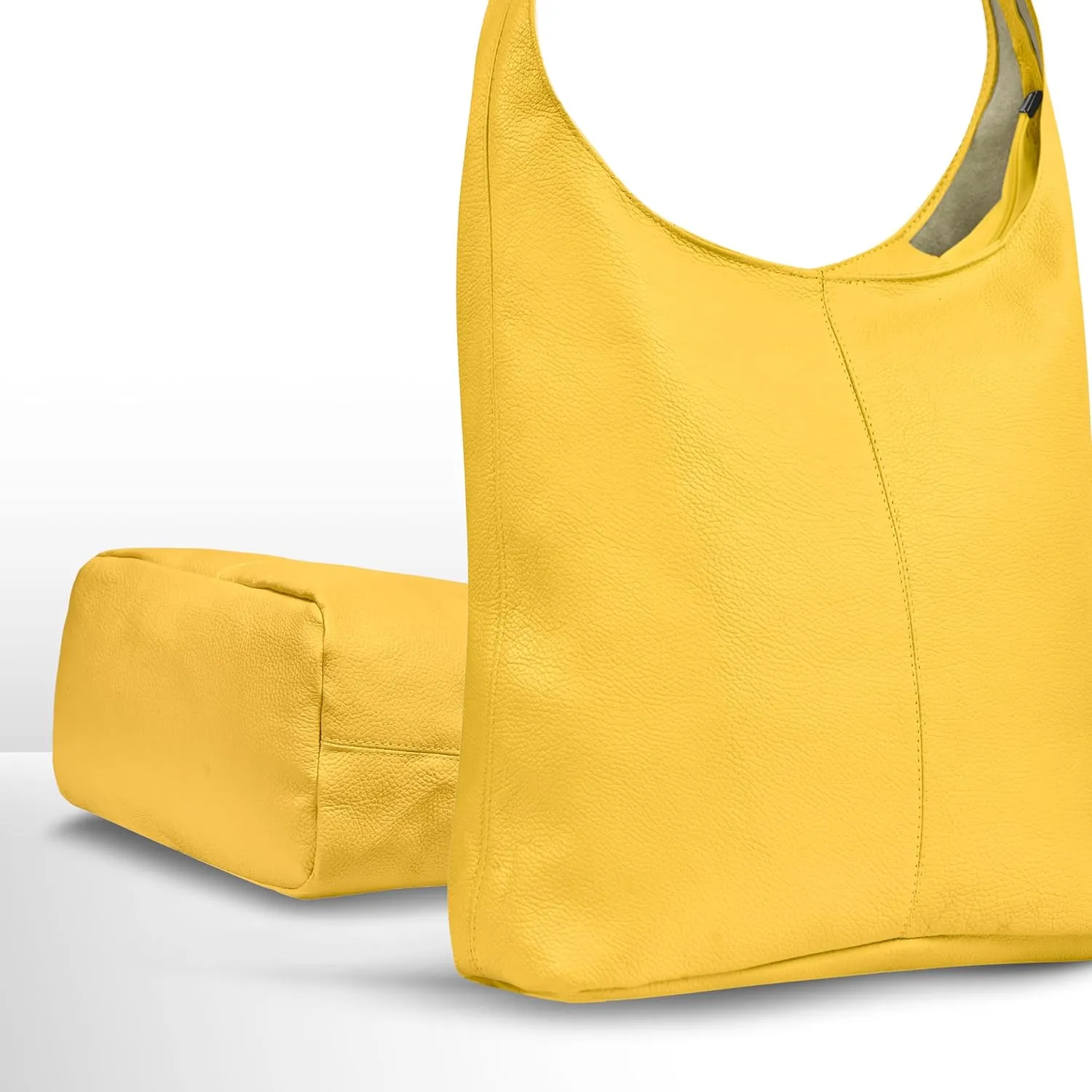 Italian Genuine Calf Leather Hobo Bag for Women with Zipper | Large Soft Slouchy Unlined Shoulder Handbag Tote Bucket Purse