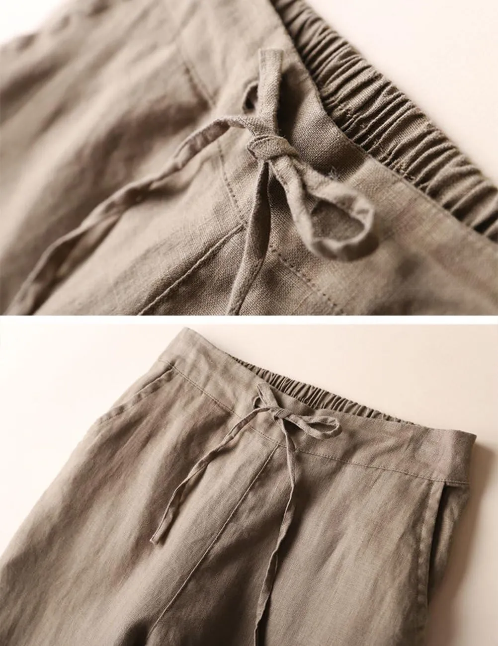 IXIMO Women's Tapered Pants 100% Linen Drawstring Back Elastic Waist Ankle Length Pants