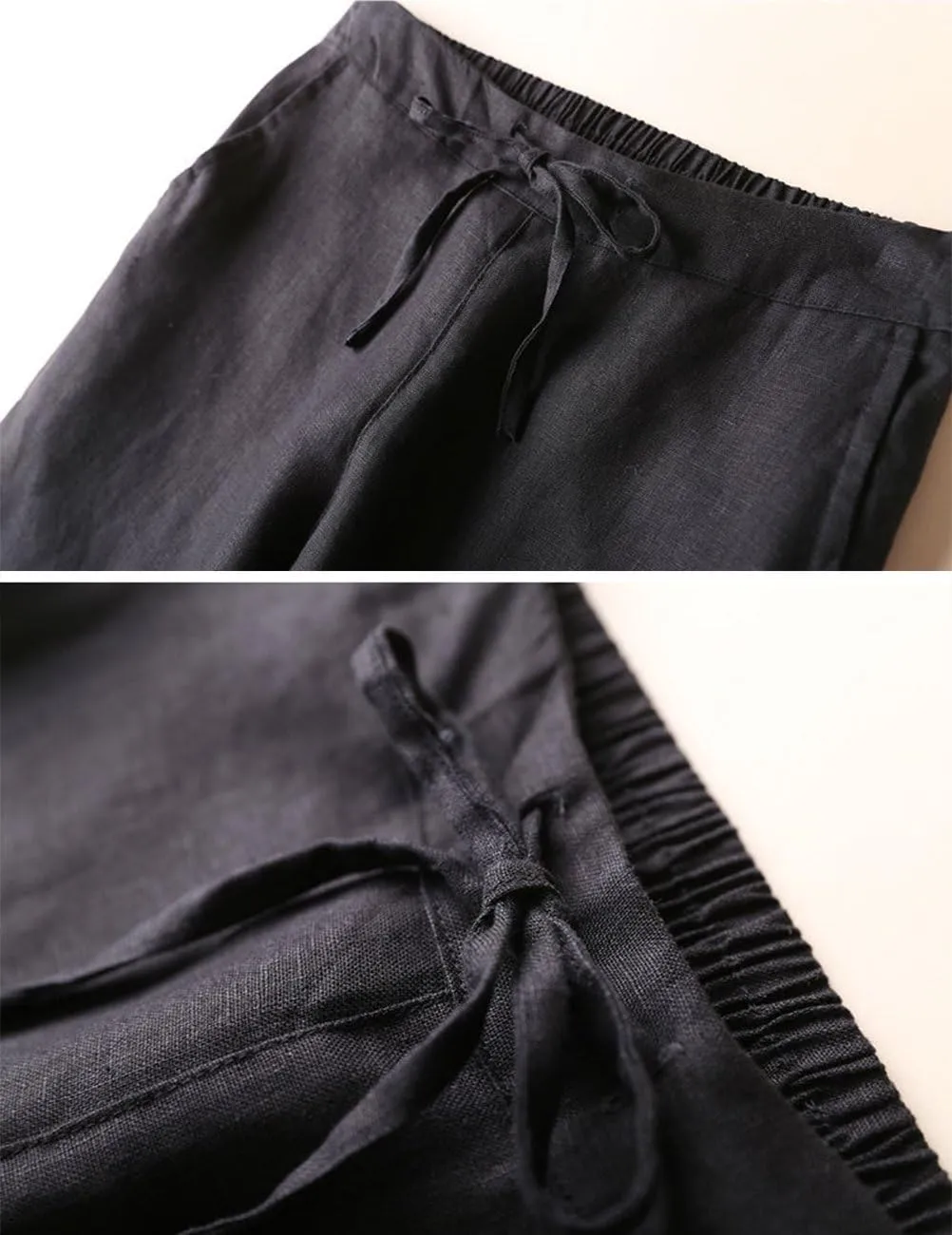 IXIMO Women's Tapered Pants 100% Linen Drawstring Back Elastic Waist Ankle Length Pants