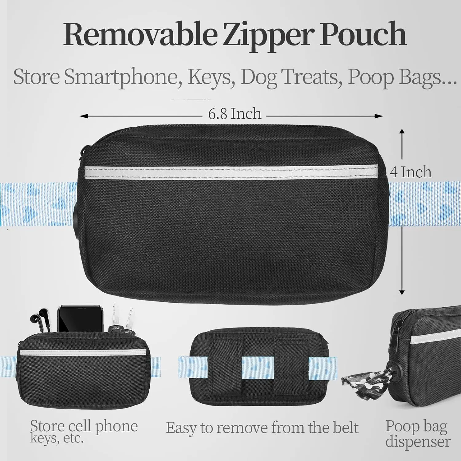 iYoShop Hands Free Dog Leash with Zipper Pouch, Dual Padded Handles and Durable Bungee for Walking, Jogging and Running Your Dog (Blue Heart, Large)