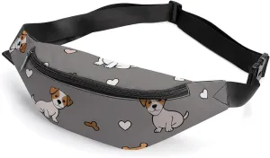 Jack Russell Terrier Bones Hearts Crossbody Fanny Pack Waist Packs Adjustable Shoulder Bags Sling Bag for Hiking Running Cycling