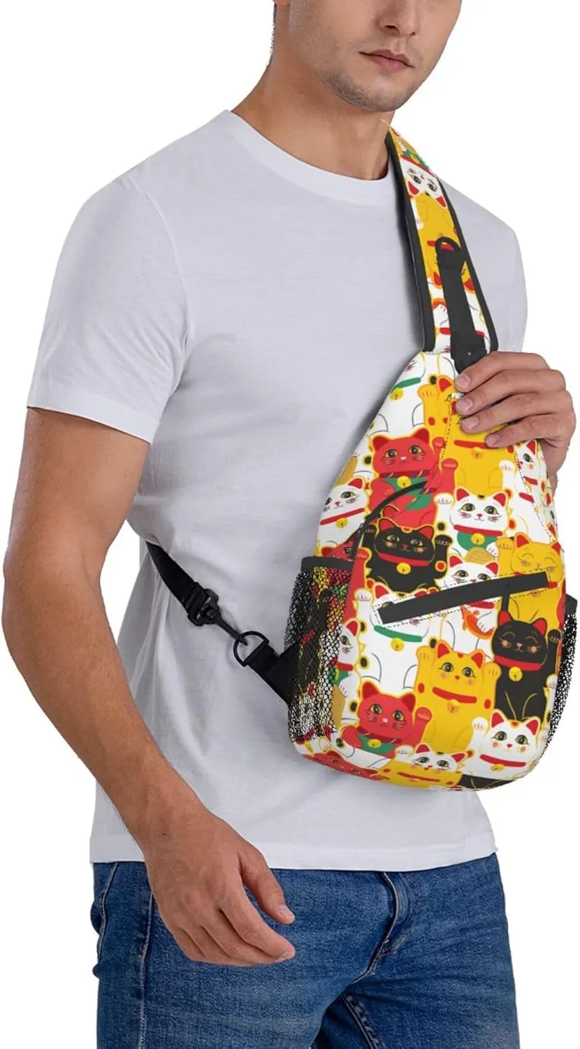 Japanese cute lucky cats Chest Shoulder Backpack Lightweight Sling Bag With Adjustable Strap Waterproof Sling Bags Shoulder Backpack