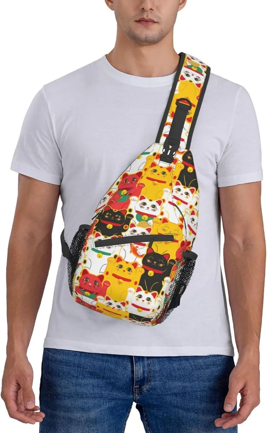 Japanese cute lucky cats Chest Shoulder Backpack Lightweight Sling Bag With Adjustable Strap Waterproof Sling Bags Shoulder Backpack