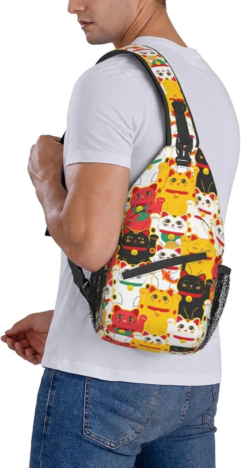 Japanese cute lucky cats Chest Shoulder Backpack Lightweight Sling Bag With Adjustable Strap Waterproof Sling Bags Shoulder Backpack