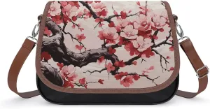 Japanese Floral Cherry Blossom Shoulder Bag for Women, Leather Crossbody Bag Adjustable Removable Shoulder Strap, Hands-Free Bags