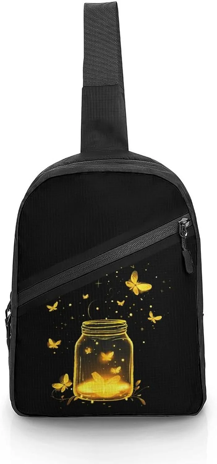Jar Fireflies Sling Backpack Crossbody Shoulder Bag Casual Chest Bag Travel Hiking Daypack