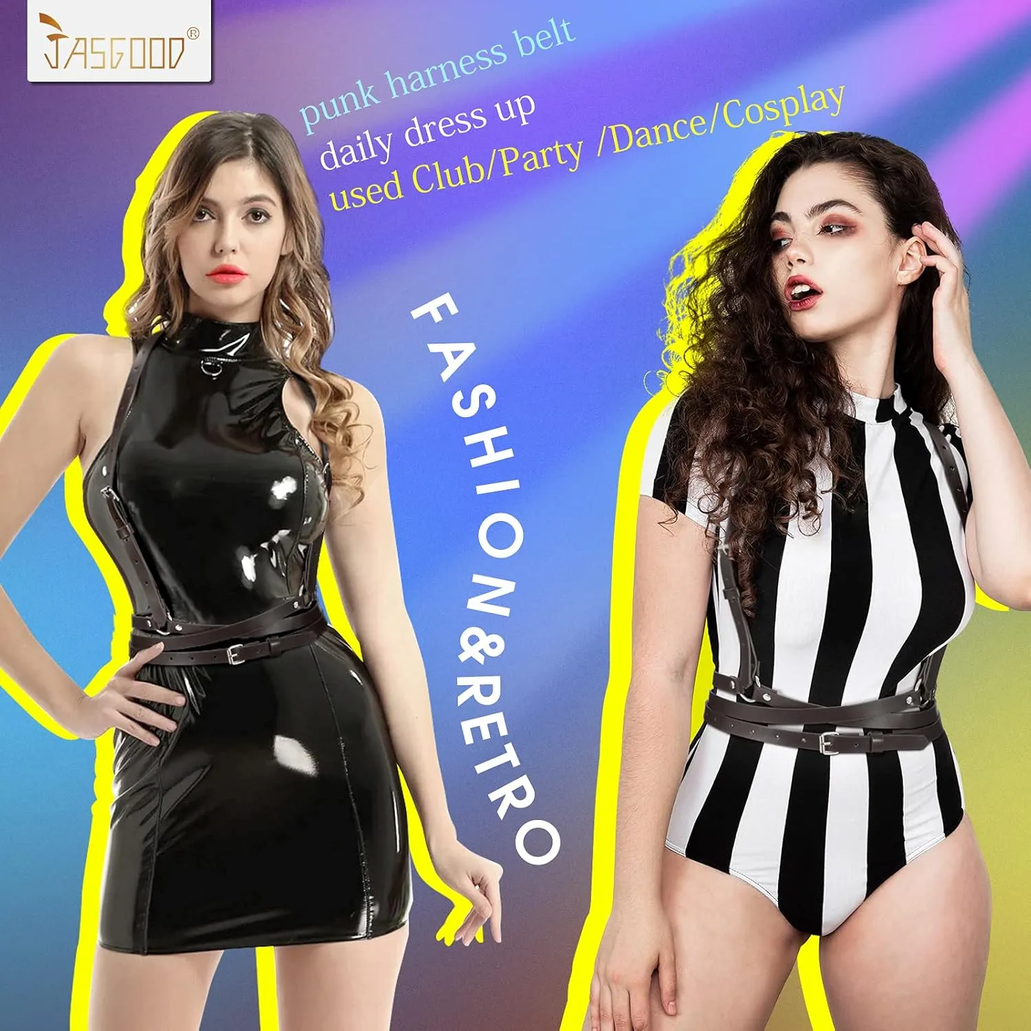 JASGOOD Punk Waist Belt Women PU Leather Skinny Body Adjustable Belts with Gothic Circle for Party