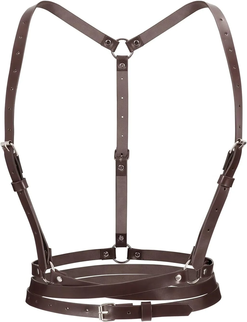 JASGOOD Punk Waist Belt Women PU Leather Skinny Body Adjustable Belts with Gothic Circle for Party