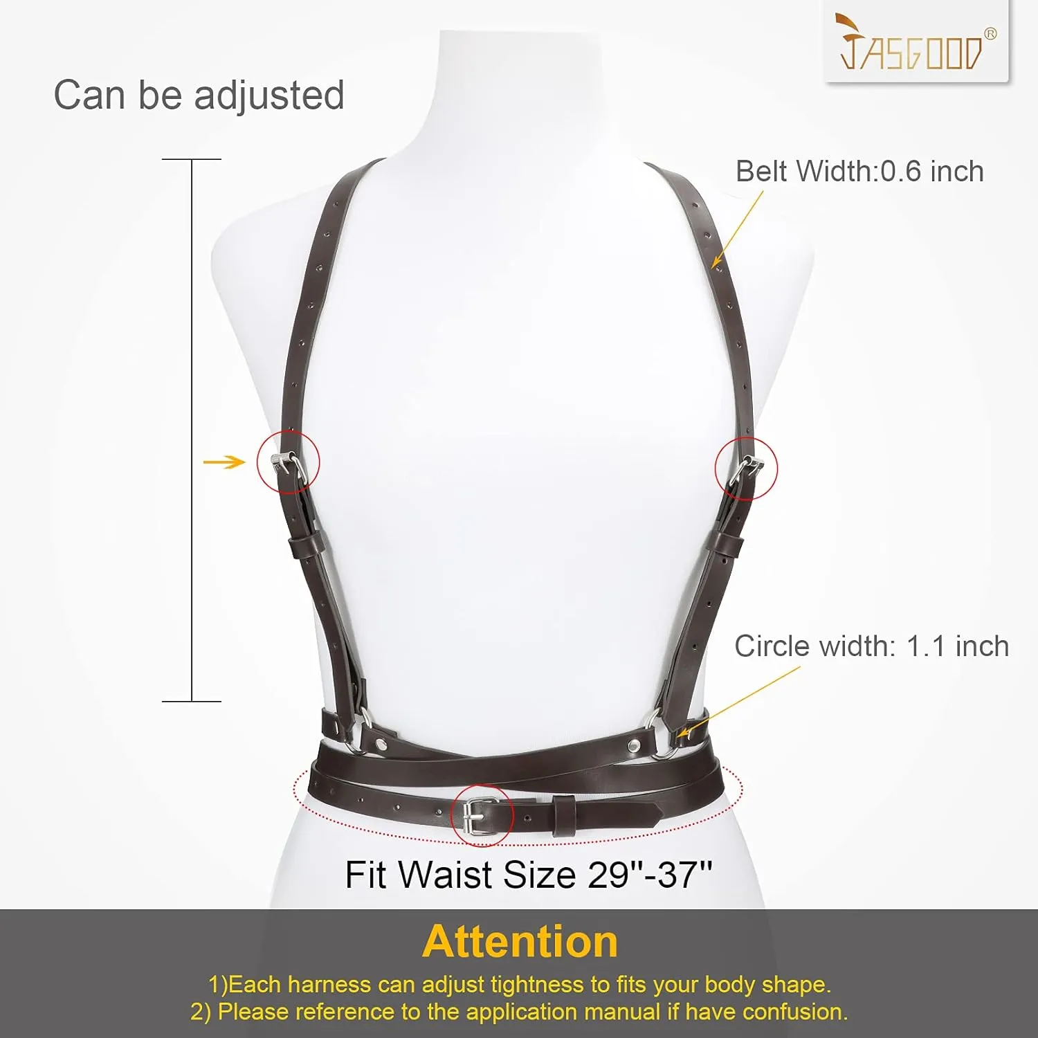 JASGOOD Punk Waist Belt Women PU Leather Skinny Body Adjustable Belts with Gothic Circle for Party