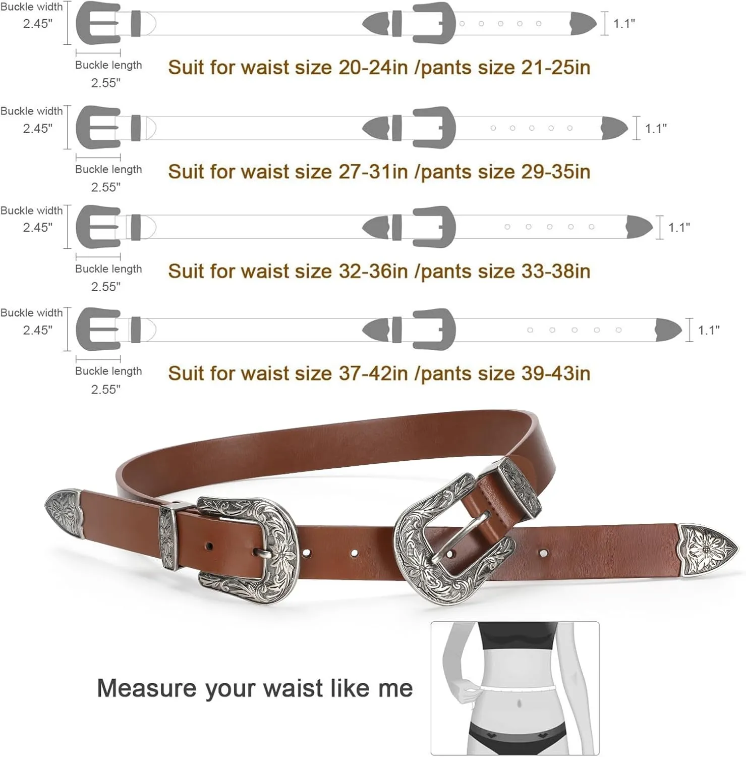 JASGOOD Women Leather Belts Ladies Vintage Western Design Black Waist Belt for Pants Dresses