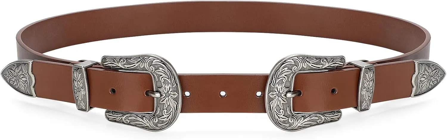 JASGOOD Women Leather Belts Ladies Vintage Western Design Black Waist Belt for Pants Dresses