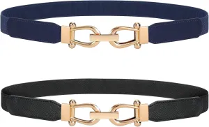 JASGOOD Women Stretchy Waist Belt Retro Elastic Skinny Belt for Ladies with Gold Buckle