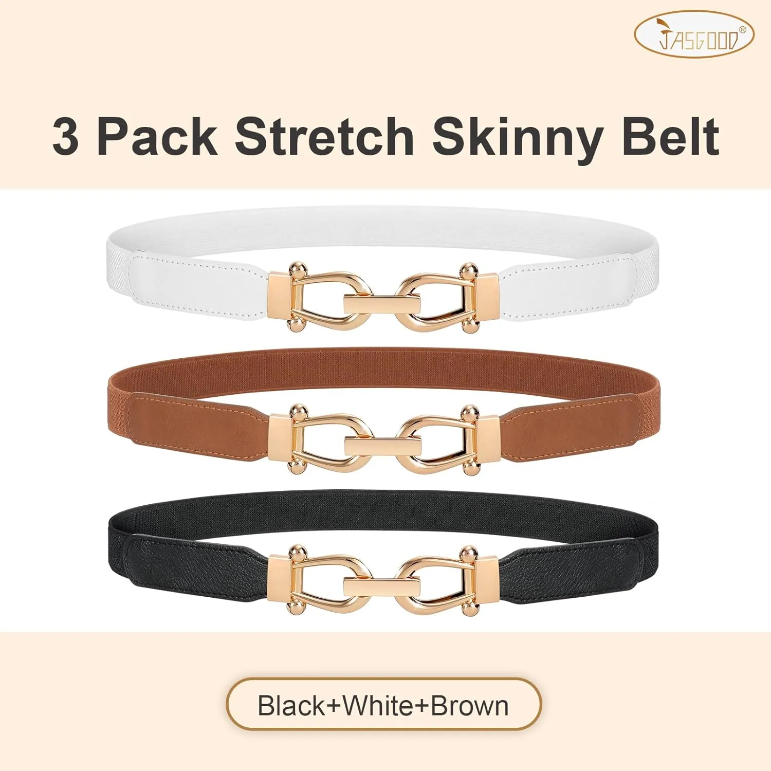 JASGOOD Women Stretchy Waist Belt Retro Elastic Skinny Belt for Ladies with Gold Buckle