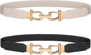 JASGOOD Women Stretchy Waist Belt Retro Elastic Skinny Belt for Ladies with Gold Buckle