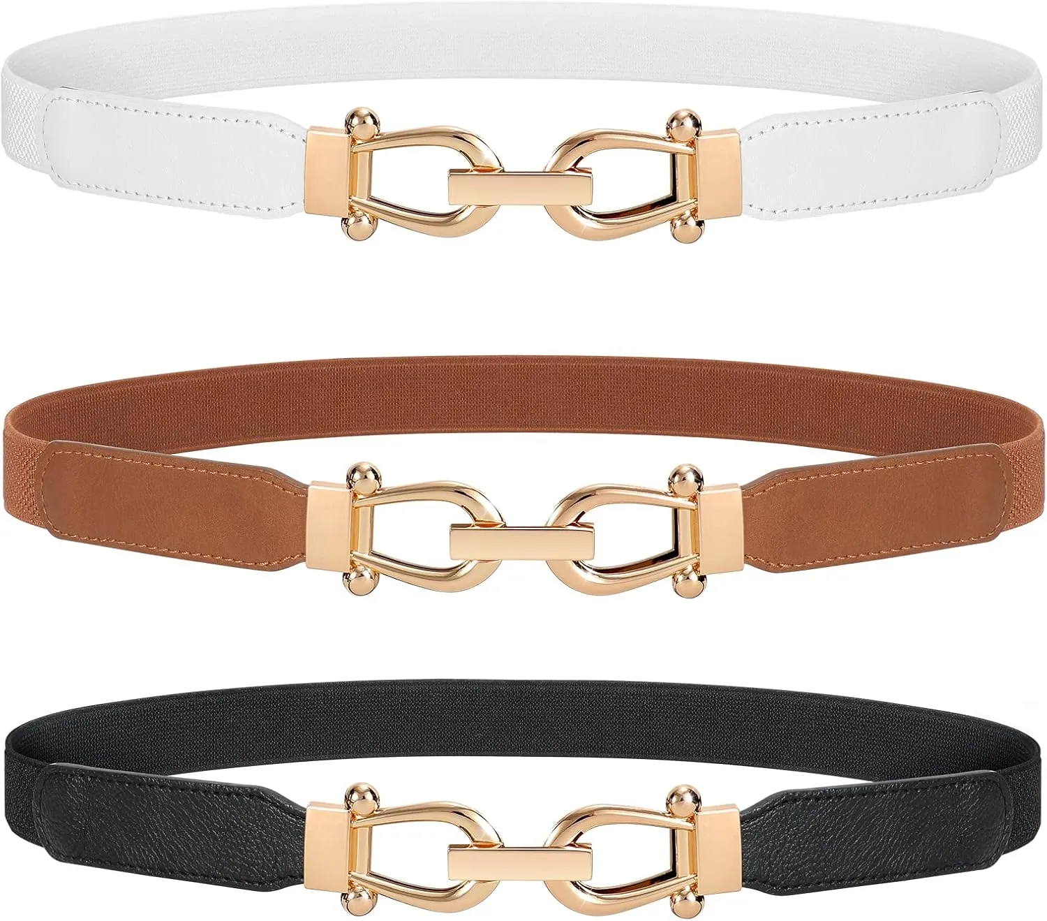 JASGOOD Women Stretchy Waist Belt Retro Elastic Skinny Belt for Ladies with Gold Buckle