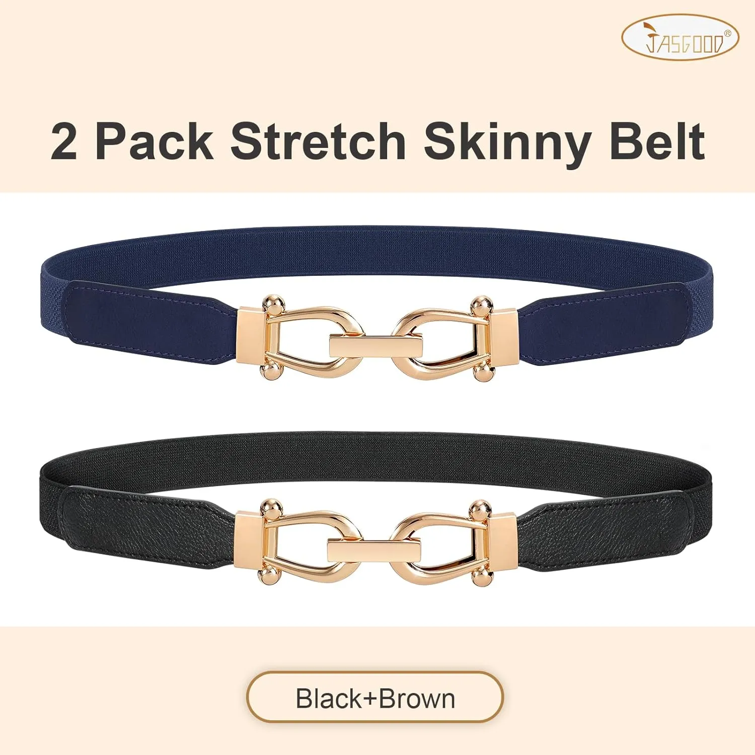 JASGOOD Women Stretchy Waist Belt Retro Elastic Skinny Belt for Ladies with Gold Buckle