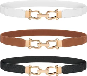 JASGOOD Women Stretchy Waist Belt Retro Elastic Skinny Belt for Ladies with Gold Buckle