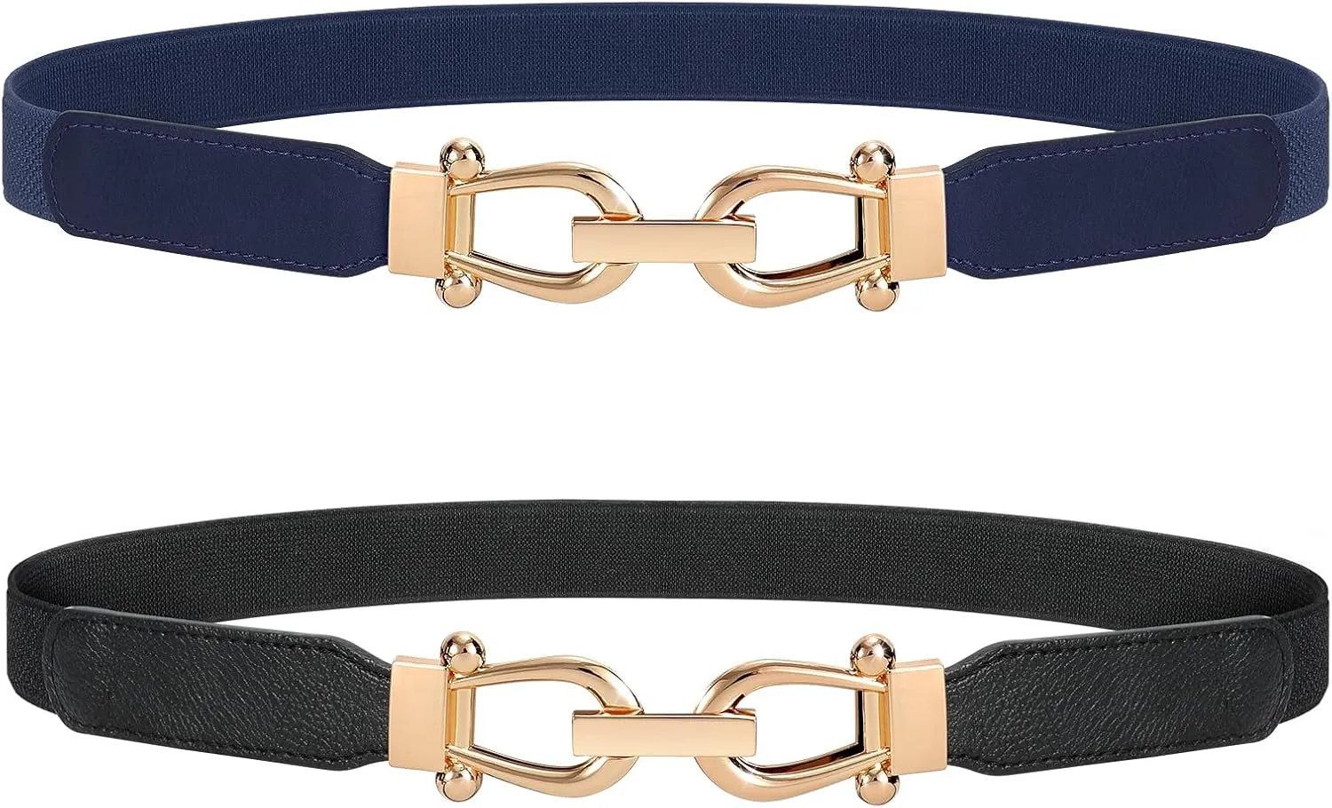JASGOOD Women Stretchy Waist Belt Retro Elastic Skinny Belt for Ladies with Gold Buckle