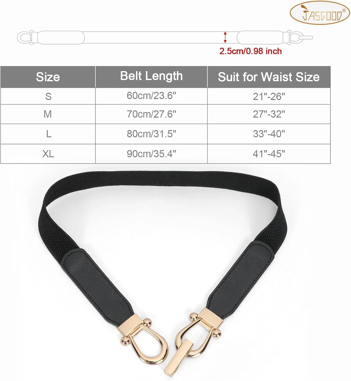 JASGOOD Women Stretchy Waist Belt Retro Elastic Skinny Belt for Ladies with Gold Buckle