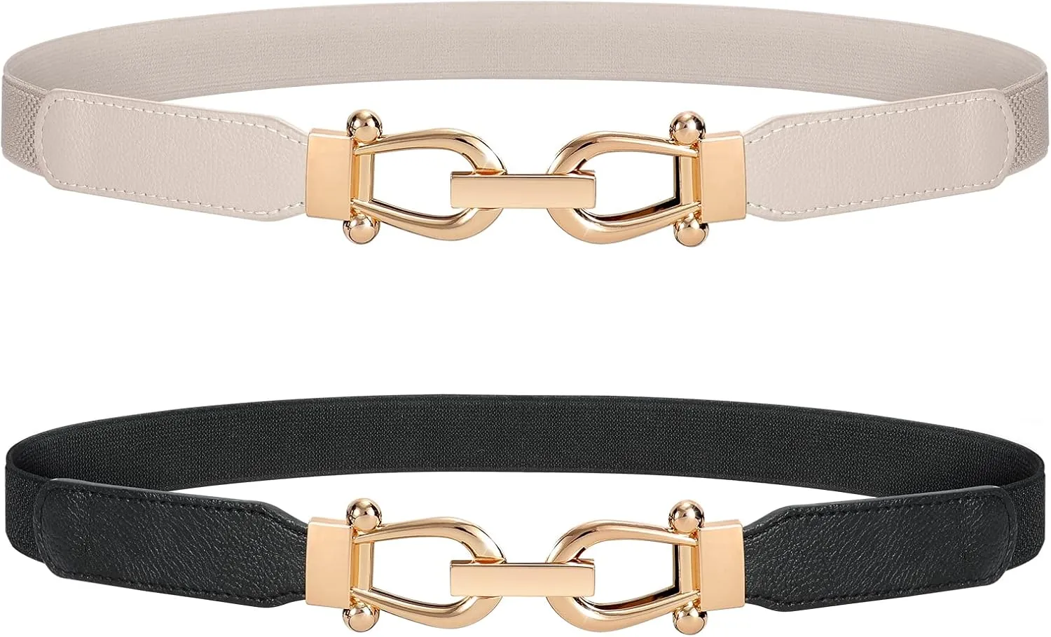 JASGOOD Women Stretchy Waist Belt Retro Elastic Skinny Belt for Ladies with Gold Buckle