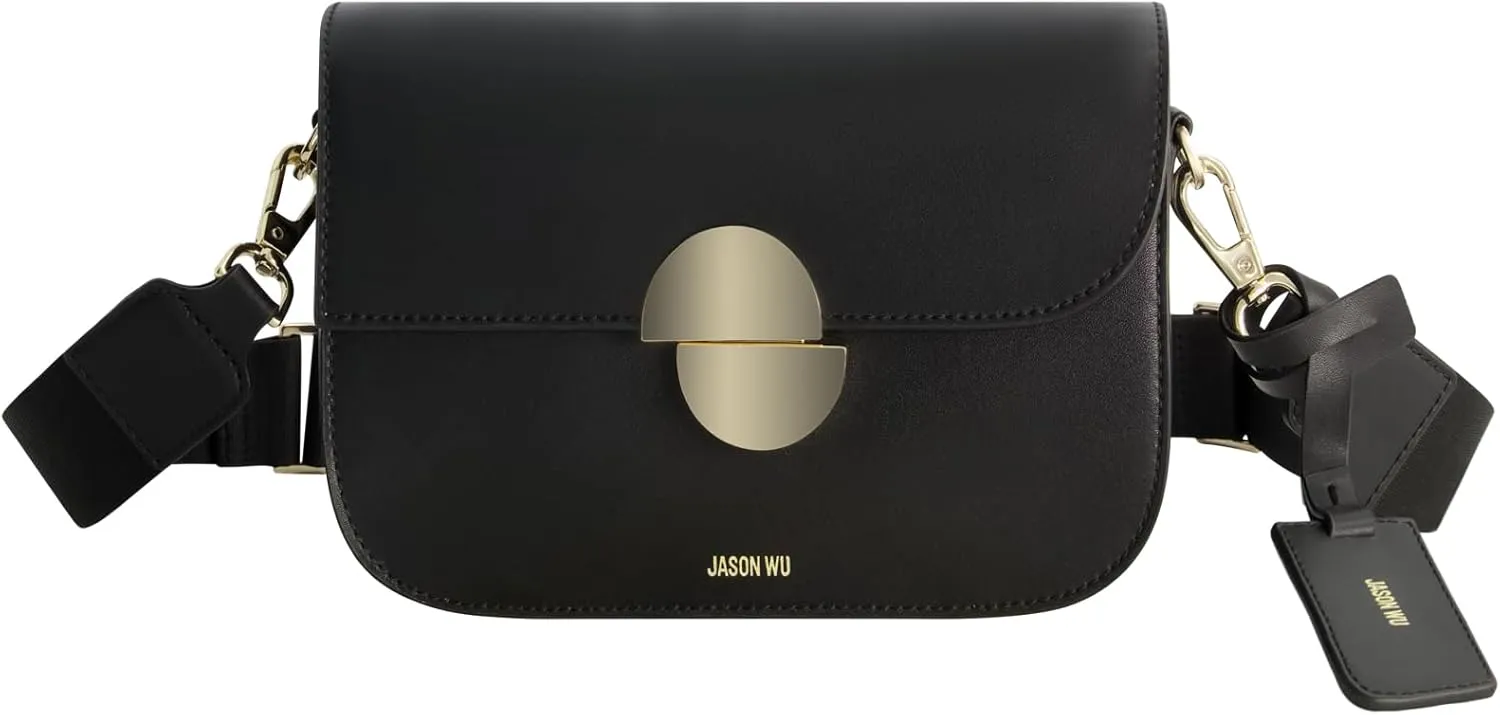 Jason Wu Women's Crossbody Bag, Leather Purse Handbag with Adjustable Strap, Black, One Size