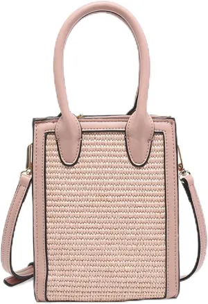 JEN & CO. Fauna Satchel Belt Style Adjustable Strap Straw/Vegan Leather Crossbody Handbag Purse