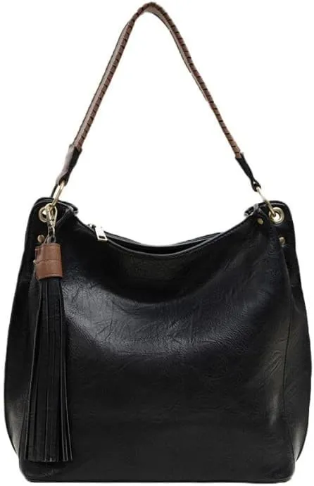 JEN & CO. Hobo Bag Boho Bag - Shoulder Bag Amber Hobo with 3 Compartments and Braided Handle (M1861)