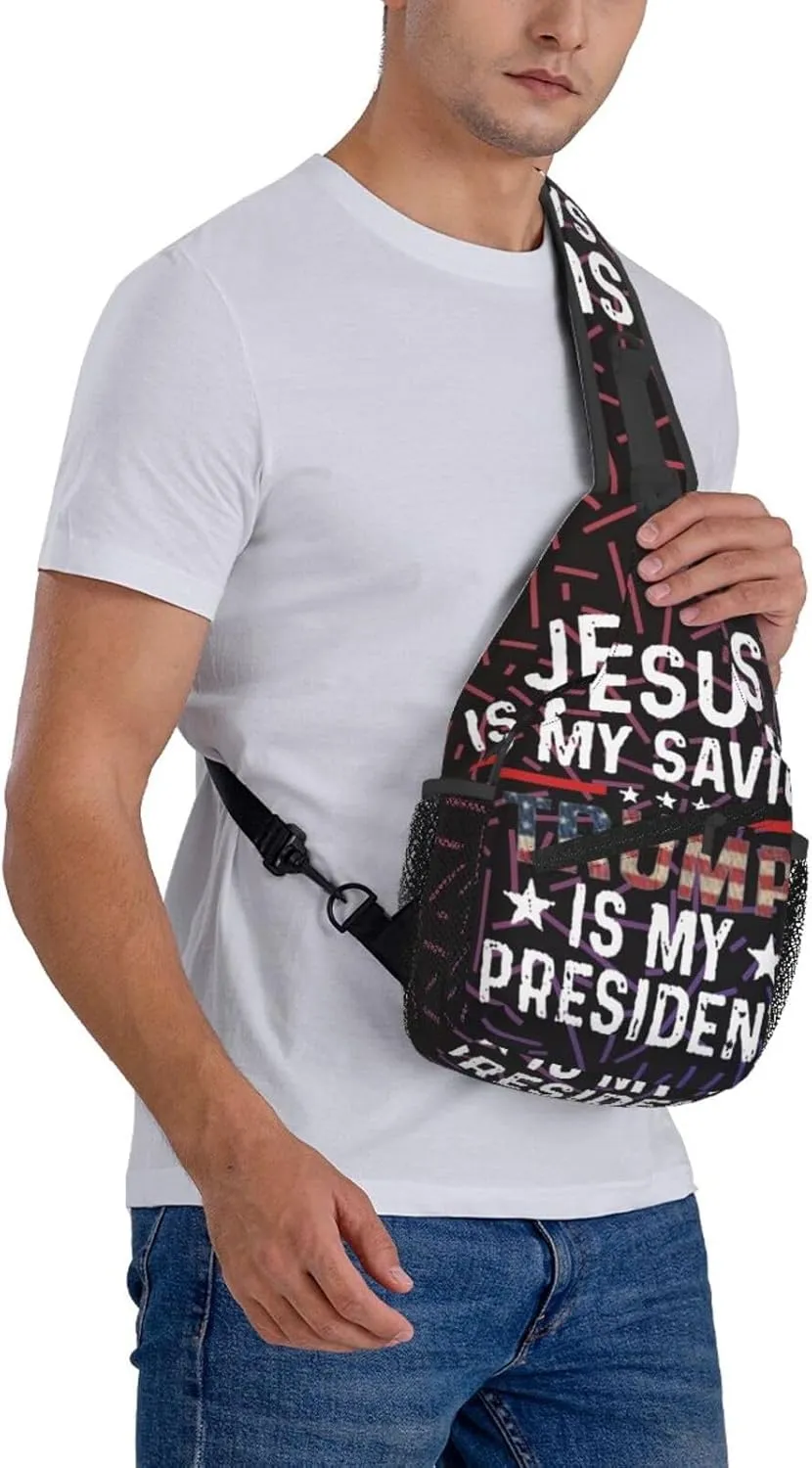 Jesus Is My Savior Trump Is My President Small Crossbody Backpack Sling Bag For Men Women Mini One Shoulder Chest Bags Gym Sport Travel Hiking Daypack