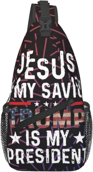 Jesus Is My Savior Trump Is My President Small Crossbody Backpack Sling Bag For Men Women Mini One Shoulder Chest Bags Gym Sport Travel Hiking Daypack