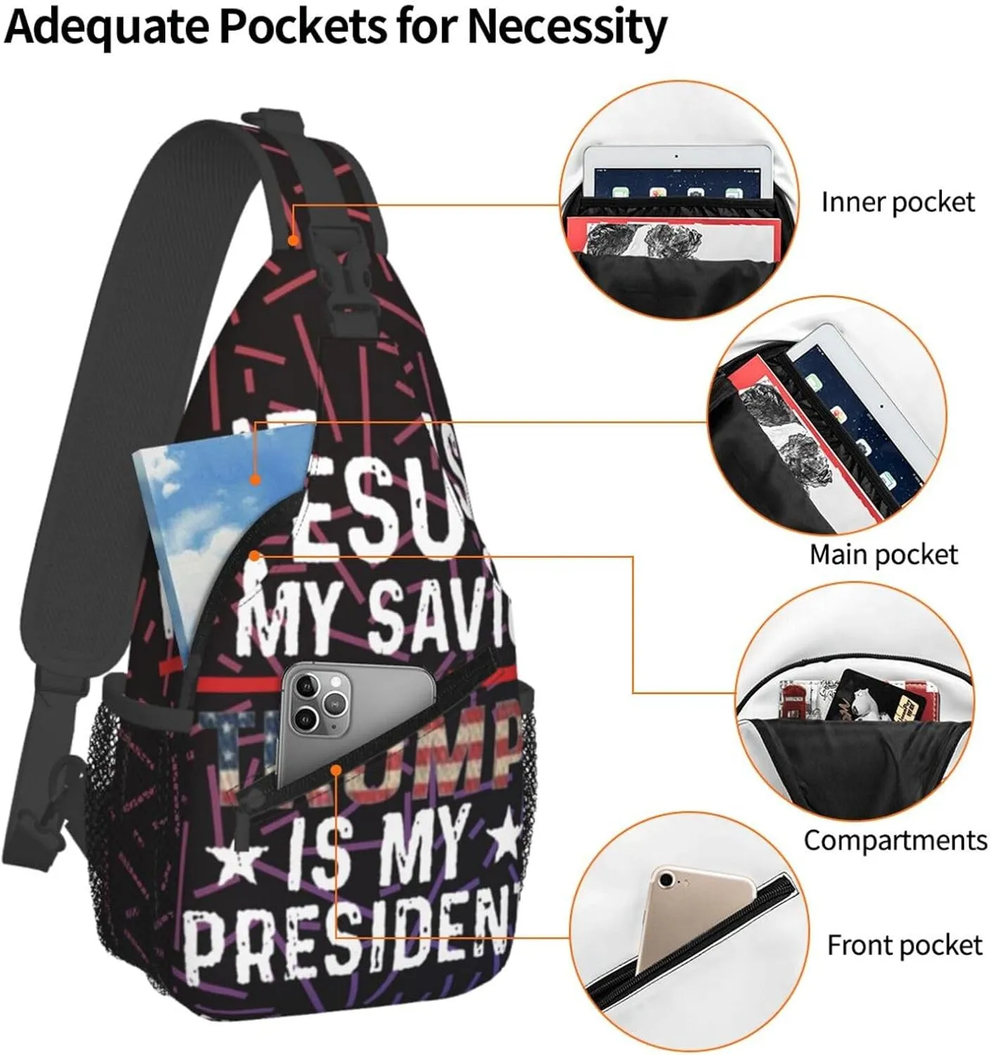 Jesus Is My Savior Trump Is My President Small Crossbody Backpack Sling Bag For Men Women Mini One Shoulder Chest Bags Gym Sport Travel Hiking Daypack