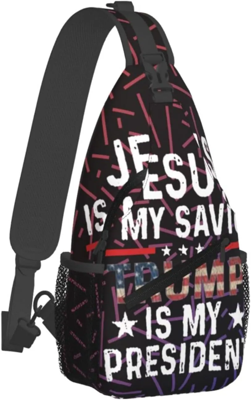 Jesus Is My Savior Trump Is My President Small Crossbody Backpack Sling Bag For Men Women Mini One Shoulder Chest Bags Gym Sport Travel Hiking Daypack