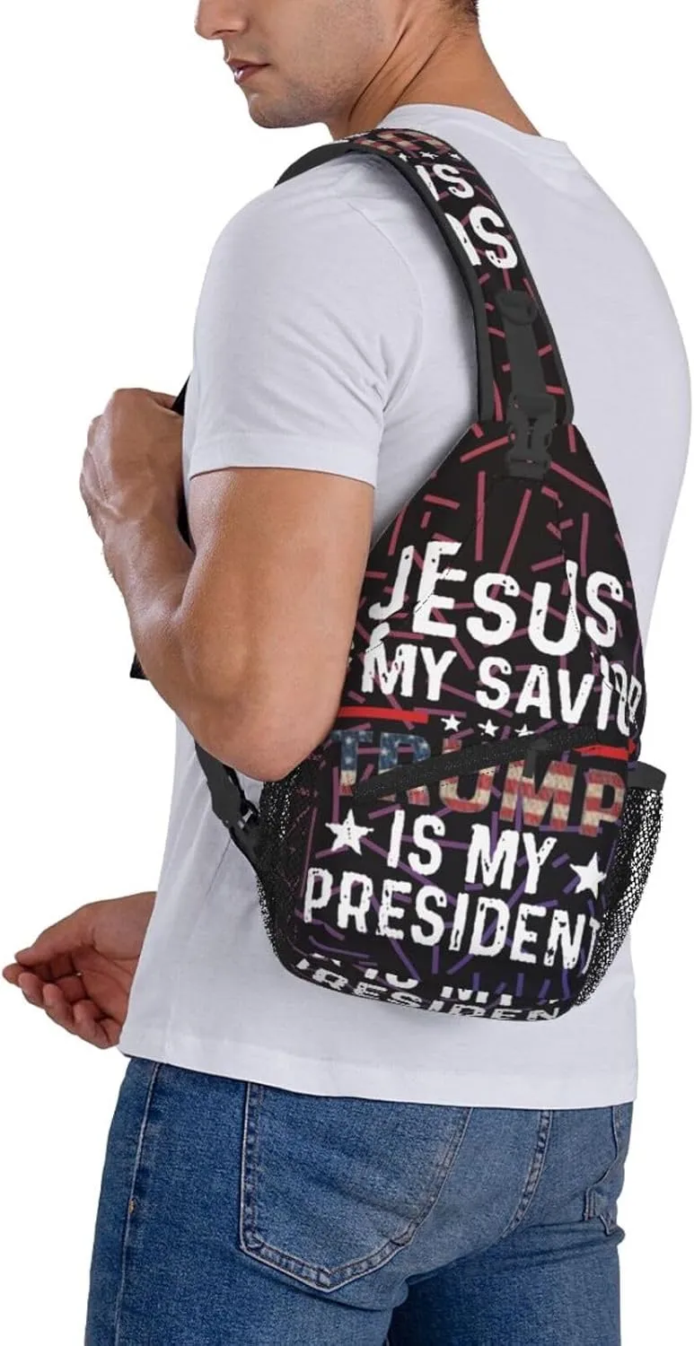 Jesus Is My Savior Trump Is My President Small Crossbody Backpack Sling Bag For Men Women Mini One Shoulder Chest Bags Gym Sport Travel Hiking Daypack