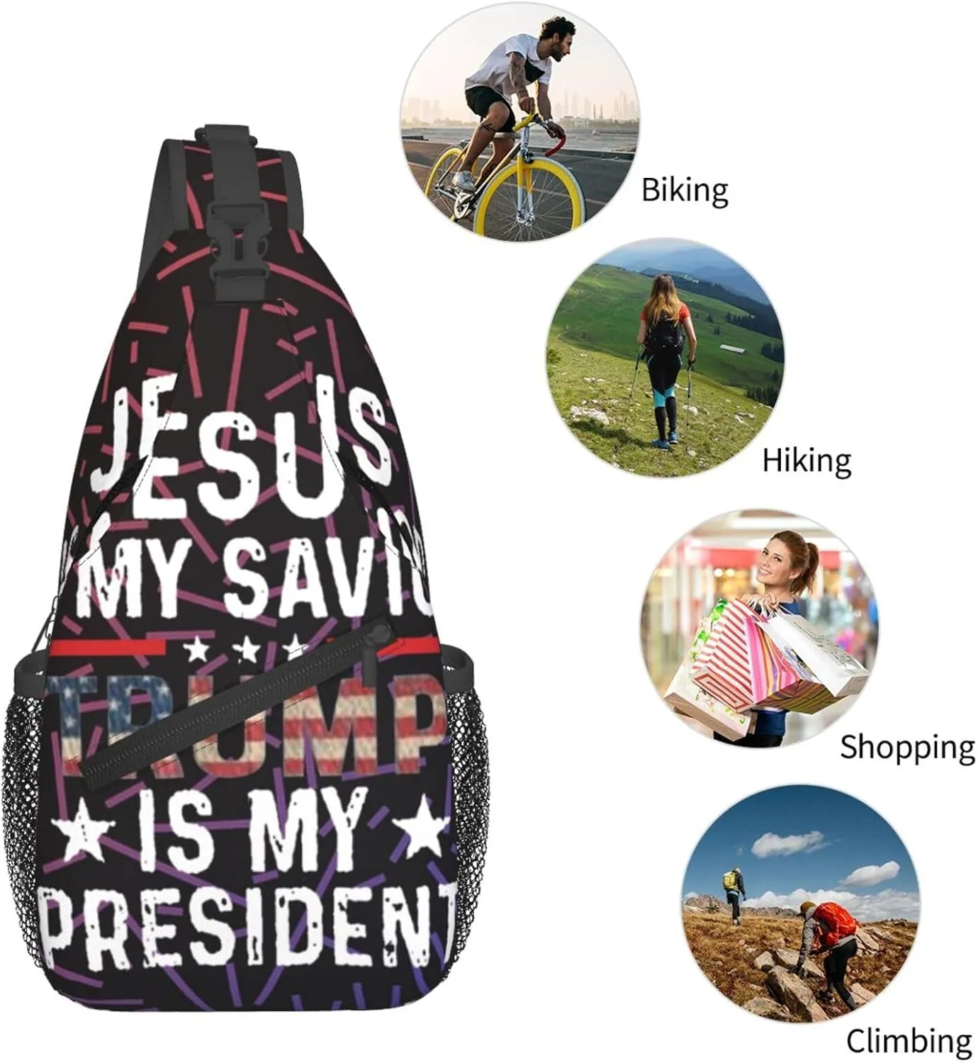 Jesus Is My Savior Trump Is My President Small Crossbody Backpack Sling Bag For Men Women Mini One Shoulder Chest Bags Gym Sport Travel Hiking Daypack