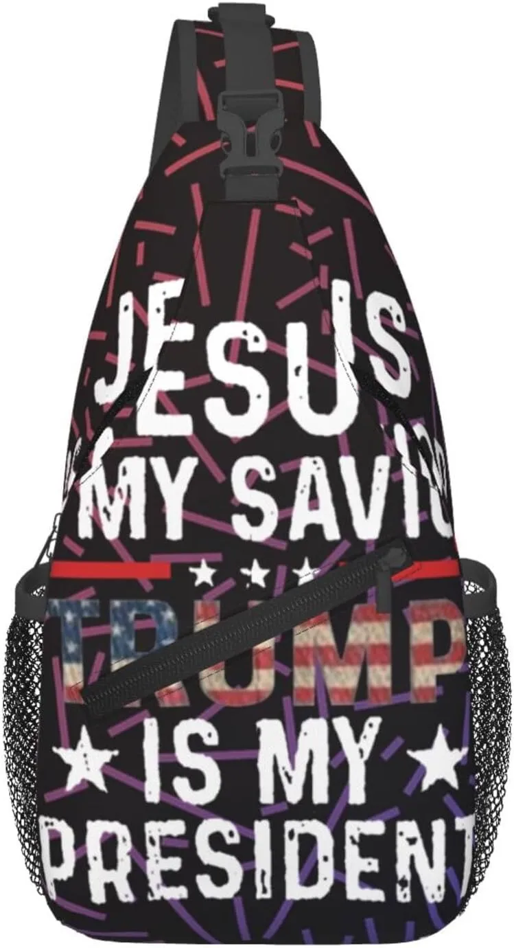 Jesus Is My Savior Trump Is My President Small Crossbody Backpack Sling Bag For Men Women Mini One Shoulder Chest Bags Gym Sport Travel Hiking Daypack