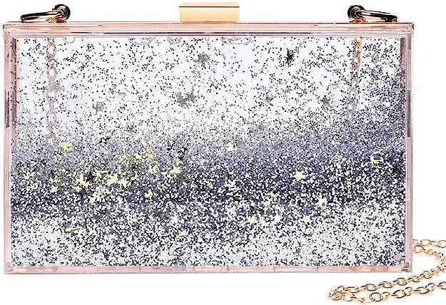 JeVenis Womens Transparent Sequins Chain Clutch Evening Handbag Party Cross-body Purse (Silver)