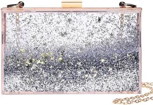 JeVenis Womens Transparent Sequins Chain Clutch Evening Handbag Party Cross-body Purse (Silver)