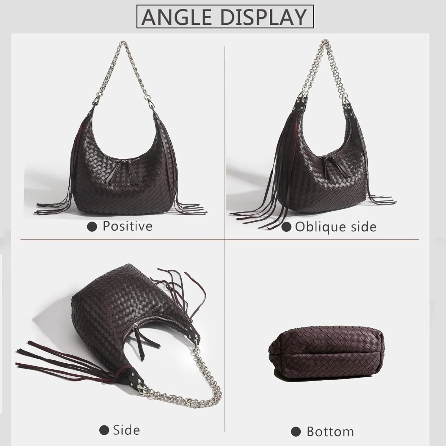JINMANXUE Fringe Hobo Bag - Retro Handmade Woven Tote Bag for Women, Travel Shoulder Handbag