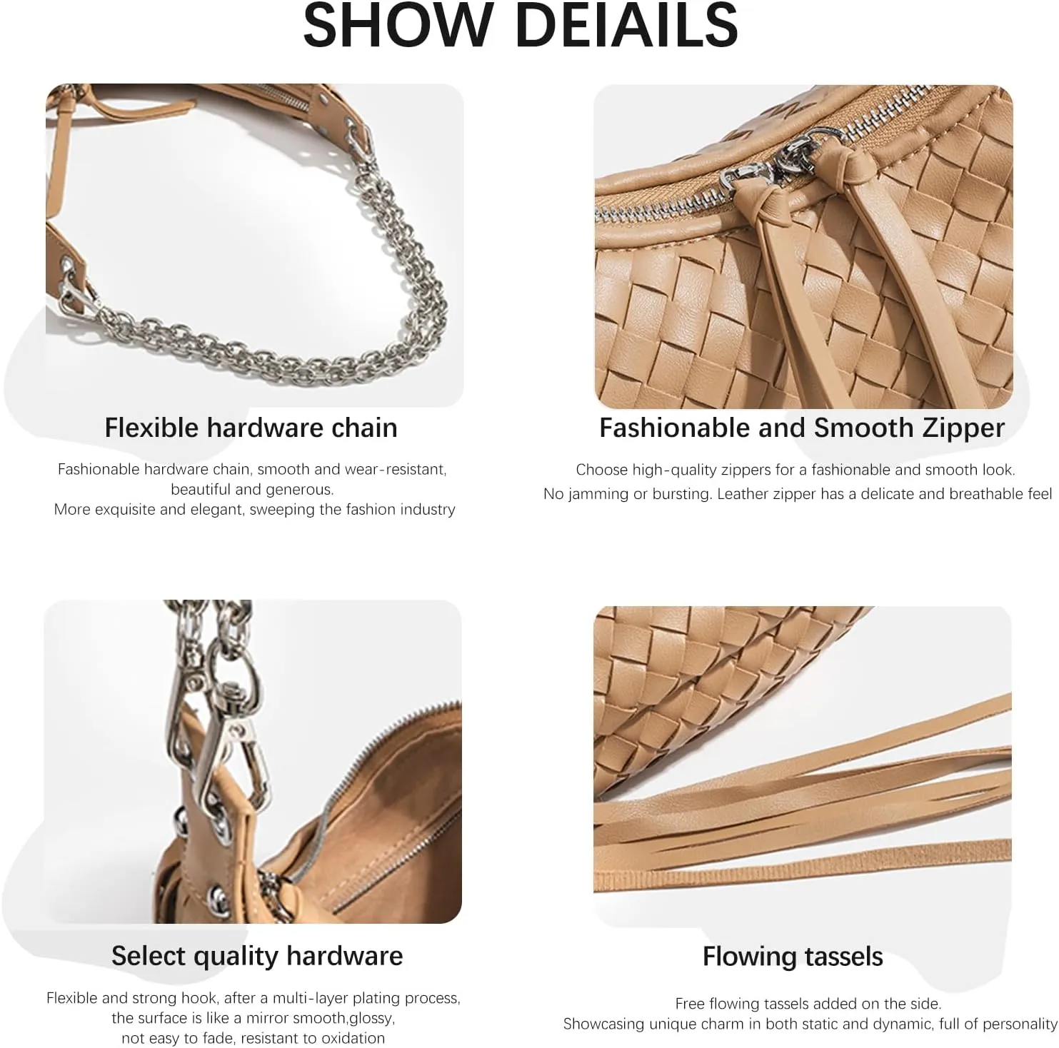 JINMANXUE Fringe Hobo Bag - Retro Handmade Woven Tote Bag for Women, Travel Shoulder Handbag