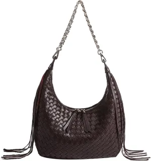 JINMANXUE Fringe Hobo Bag - Retro Handmade Woven Tote Bag for Women, Travel Shoulder Handbag
