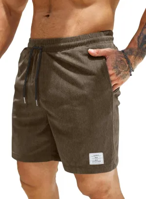 JMIERR Men's Corduroy Shorts Casual Elastic Waist Drawstring Lightweight Summer Beach Shorts