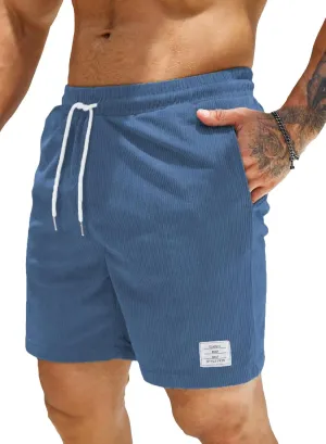 JMIERR Men's Corduroy Shorts Casual Elastic Waist Drawstring Lightweight Summer Beach Shorts